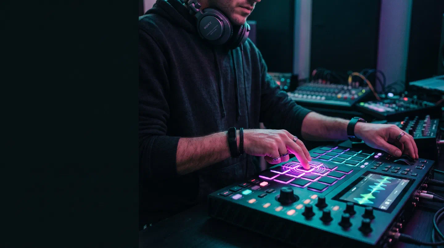 Dedos marcando el pulso en el pad de un controlador de DJ