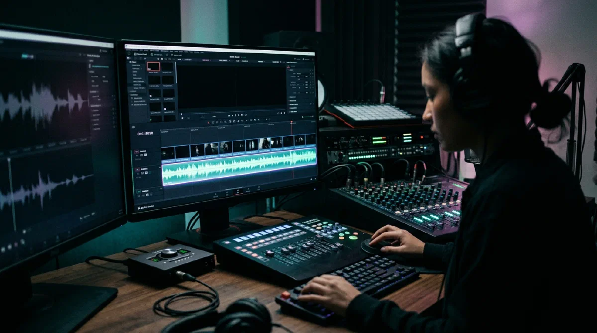 Línea de tiempo de edición de vídeo con una pista de música